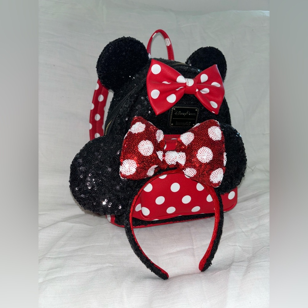 Disney Parks Minnie Mouse Sequin Loungefly with Ears